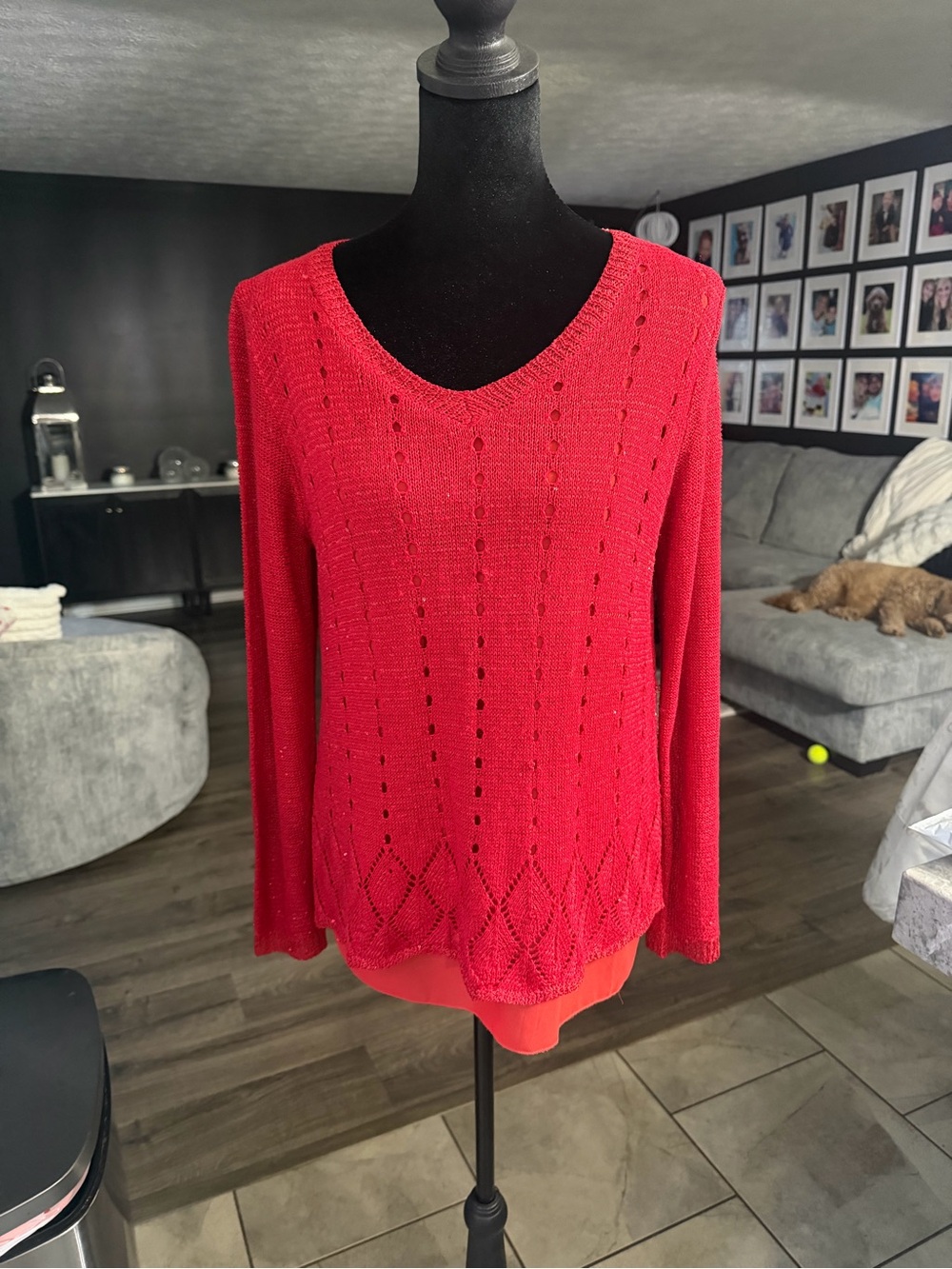 SiOni Red Open Back Button Detail Knit Sweater Women’s Small Top - Picture 2 of 5